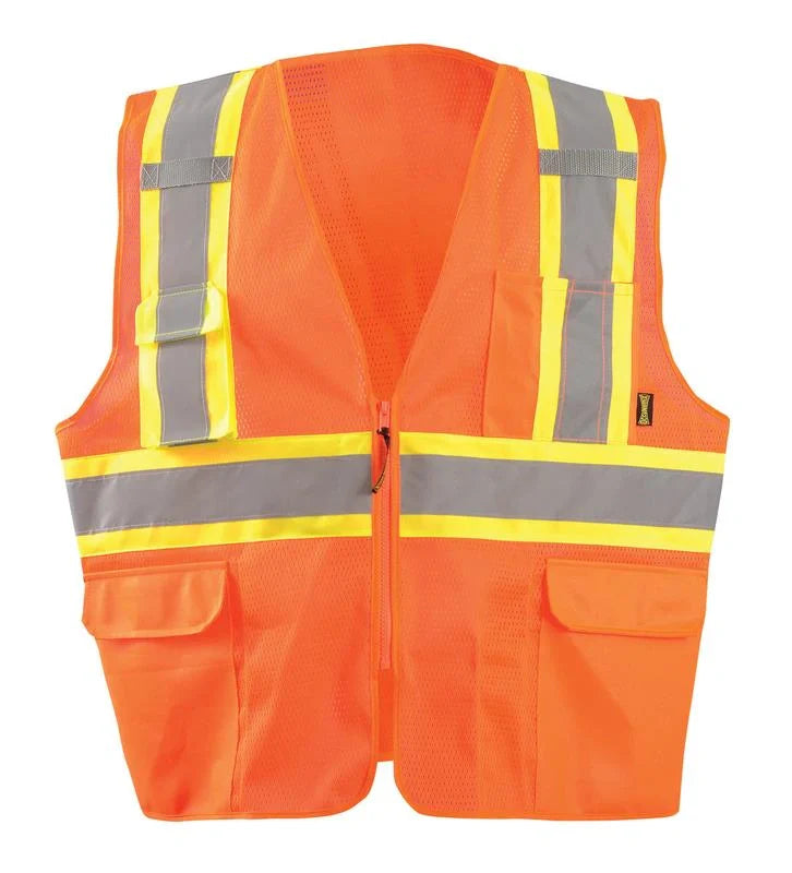 Occunomix Mesh Two-Tone Surveyor X-Back Vest W/Zipper Hi-Vis Safety Vests Orange XL model ECO-ATRNSMX-OXL