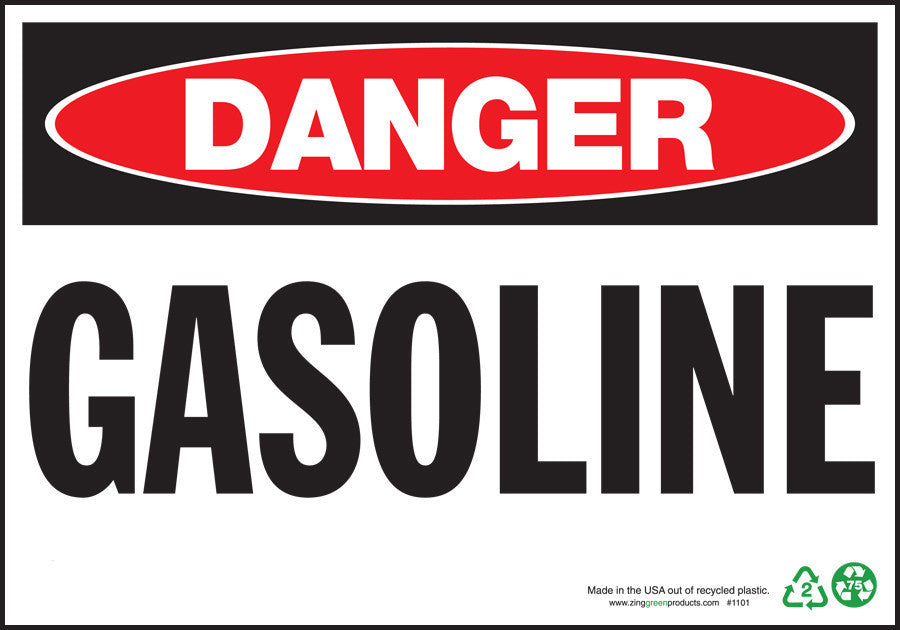 ZING Sign, Danger Gasoline, 7X10, Aluminum - official Zing product image 1