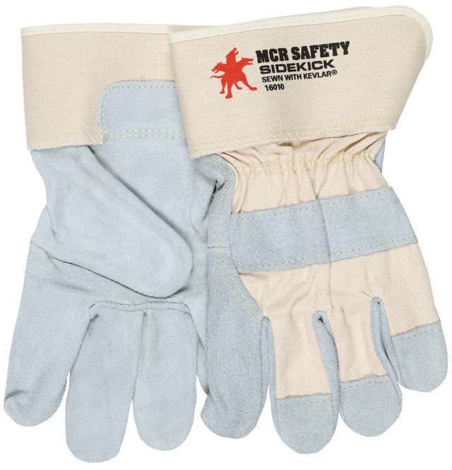 16010 - Sidekick® Series Leather Palm Work Gloves - Premium A Grade Split Side Leather - 2.5 Inch Rubberized Safety Cuff - Sewn with DuPont™ Kevlar® for Superior Durability and Wear