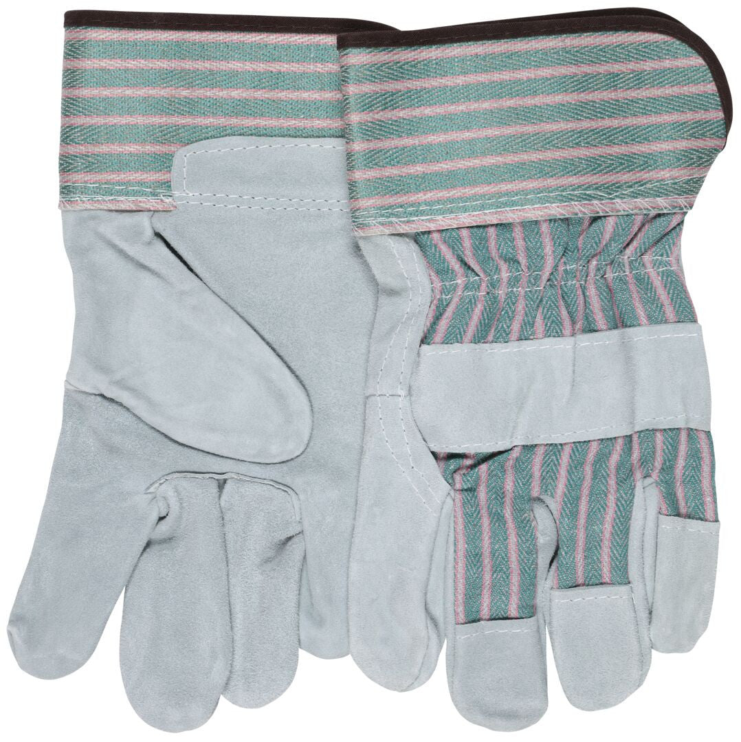 Split Leather Palm Work Gloves, Cowhide, Rubberized Safety Cuff, Wing Thumb