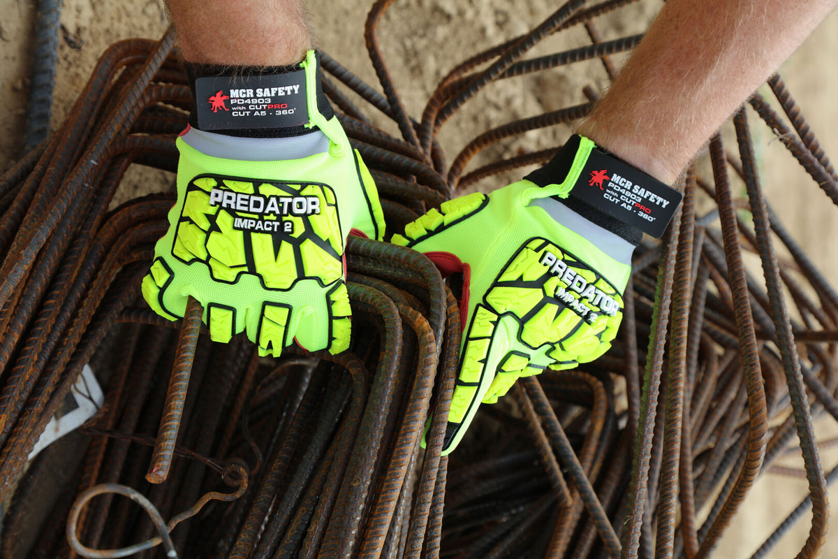 PD4903 - Predator® Impact Mechanics Gloves - Hi-Visibility Leather Palm Work Gloves - TPR Back of Hand Protection - Cut, Abrasion, Puncture, and Impact Resistant - Wing Thumb