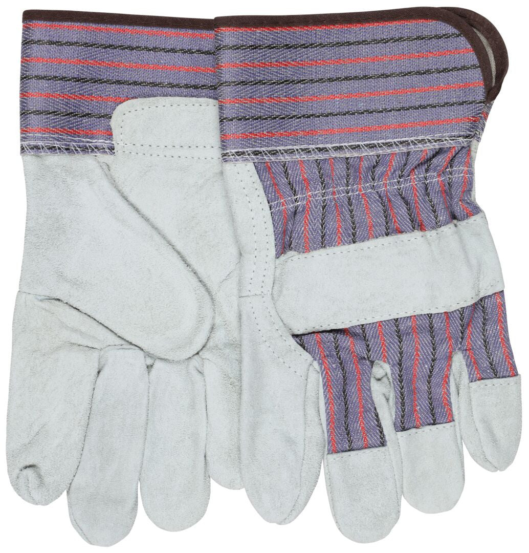 Split Leather Palm Work Gloves, Cowhide, Rubberized Safety Cuff, Wing Thumb