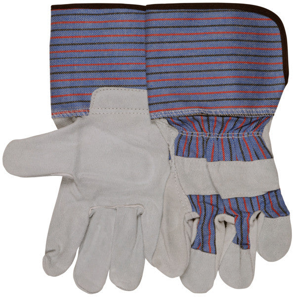 Leather Palm Gauntlet Gloves, Split Cowhide, Rubberized Safety Cuff