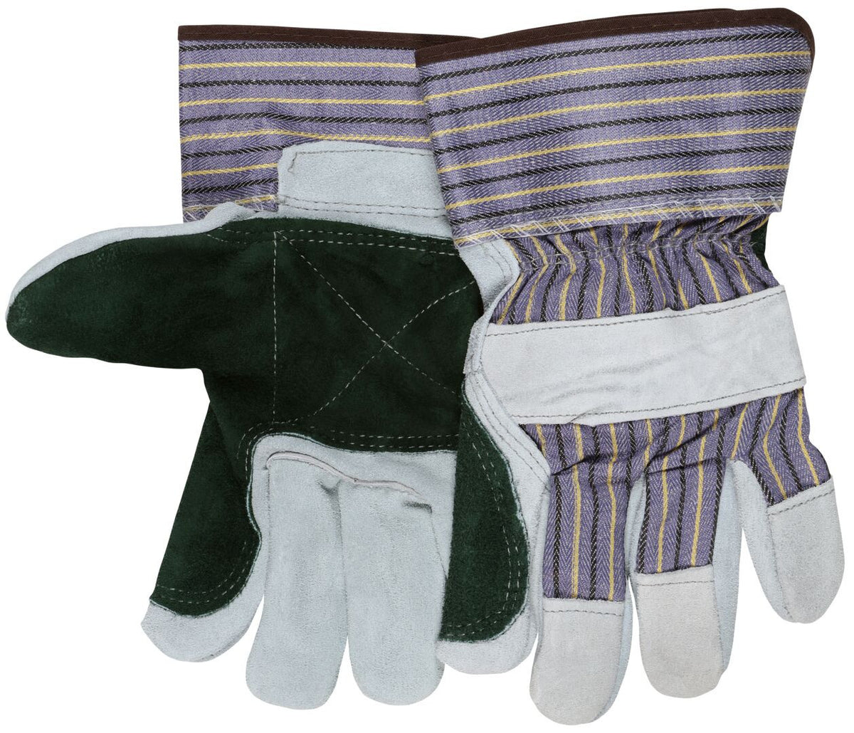 Split Leather Work Gloves, Double Palm, B+ Grade, Plasticized Safety Cuff