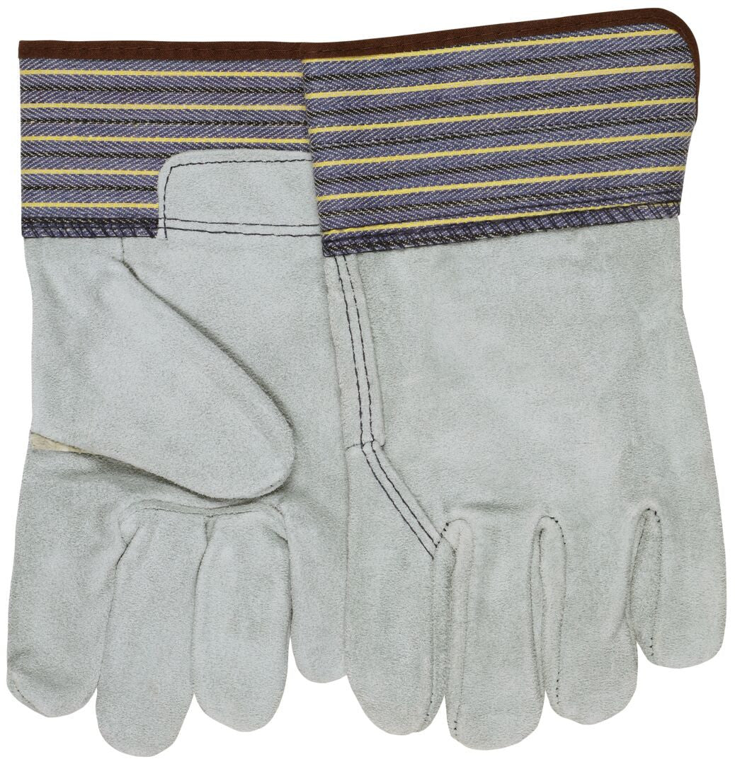 Leather Palm Work Gloves, Split Cowhide, Full Back, Safety Cuff