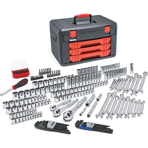 GearWrench 219-Piece, 6 and 12 Point Mechanic's Tool Set with 3-Drawer Storage Box, SAE/Metric