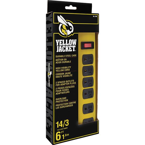 Southwire Yellow Jacket 6-Outlet Metal Power Strip, 6', Yellow/Black