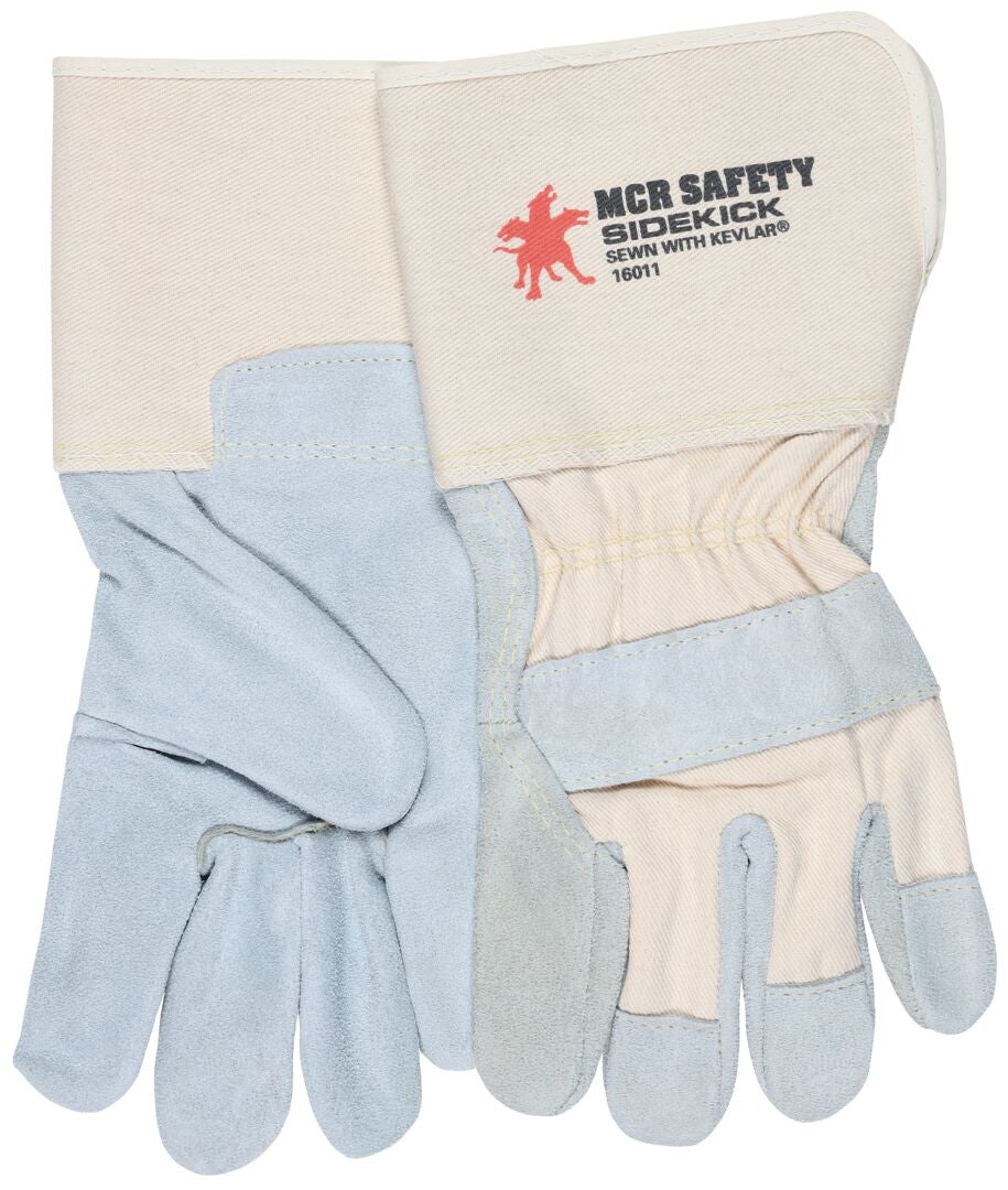 Sidekick Cowhide Leather Palm Gloves, Wing Thumb, Gauntlet Cuff
