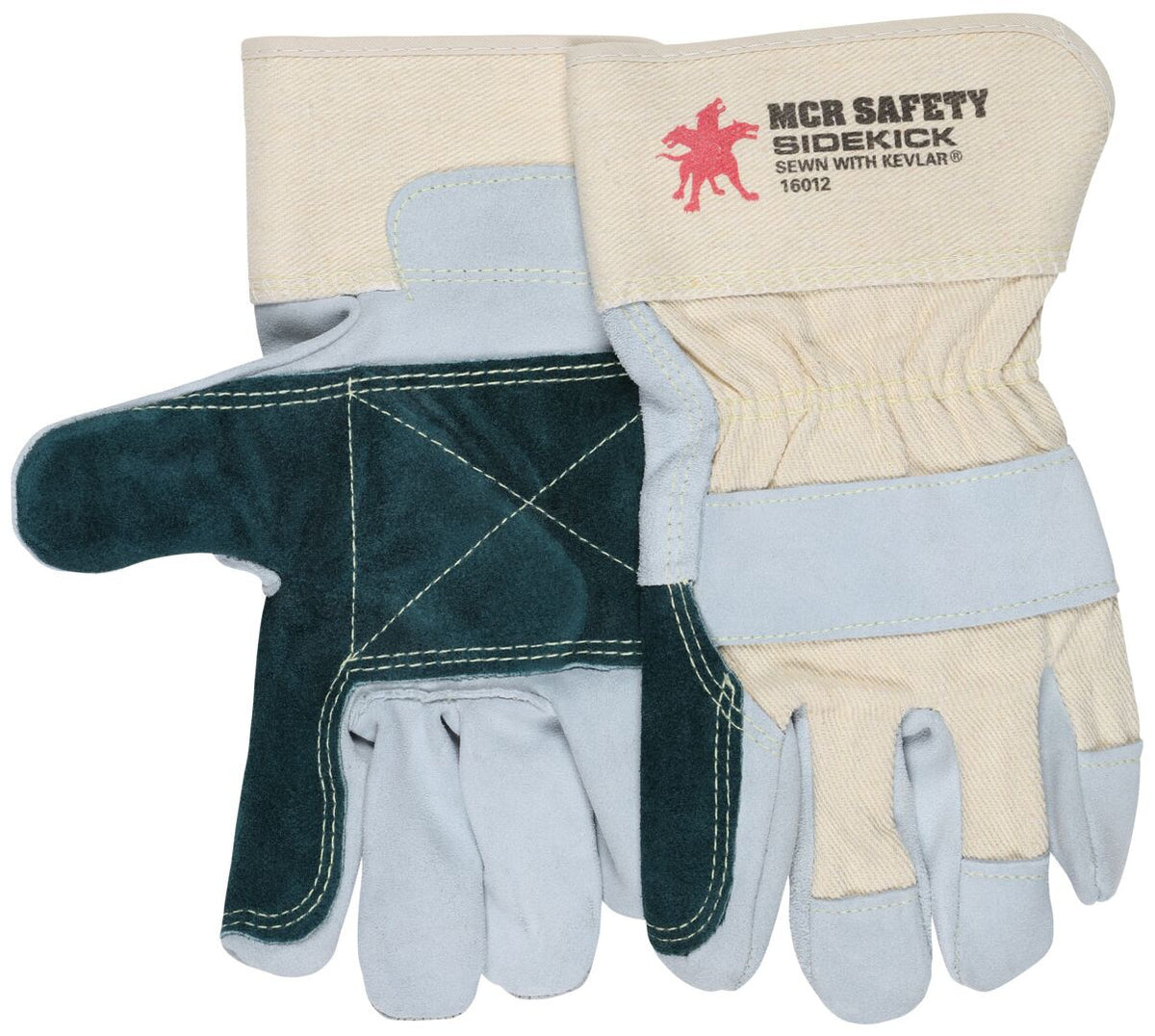 Sidekick Cowhide Split Leather Palm Gloves, Double Palm, Rubberized Safety Cuff, Kevlar Sewn