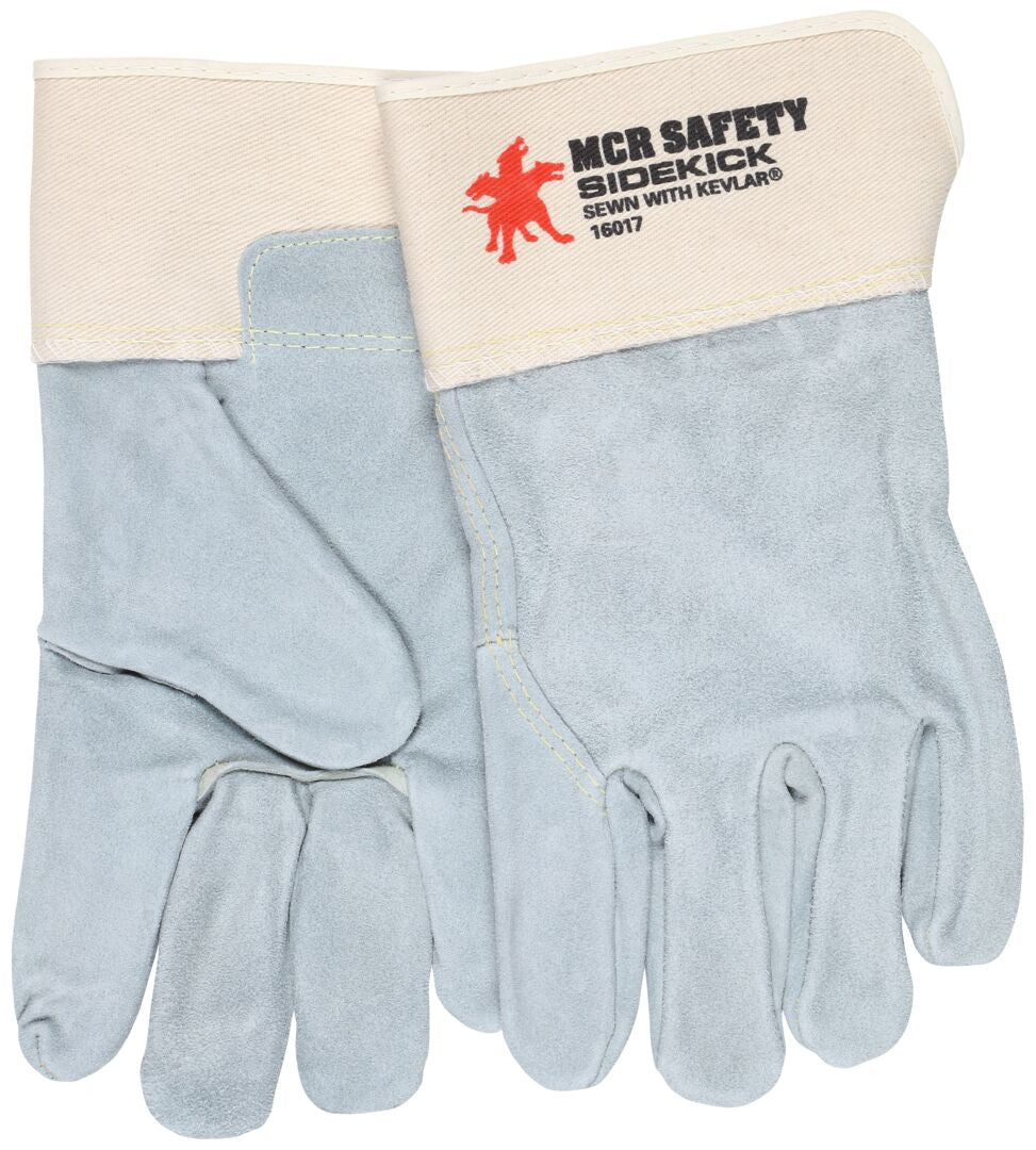 Sidekick Full Cowhide Leather Palm Gloves, Kevlar-Sewn, Rubberized Safety Cuff