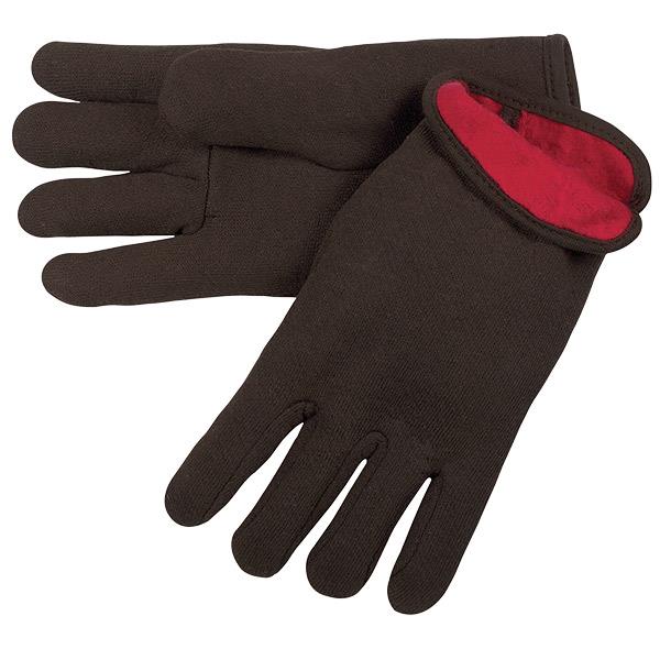 MCR Safety Cotton Jersey Gloves, Red Fleece Lined, Open Wrists