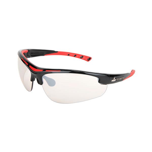 MCR Safety Dominator 2 Eyewear, Black/Red Frame, BossMan Indoor/Outdoor Clear Mirror Lens