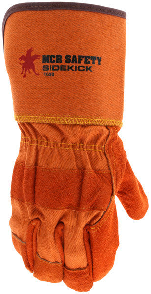Sidekick Cowhide Split Leather Palm Gloves, Gauntlet Cuff, Wing Thumb
