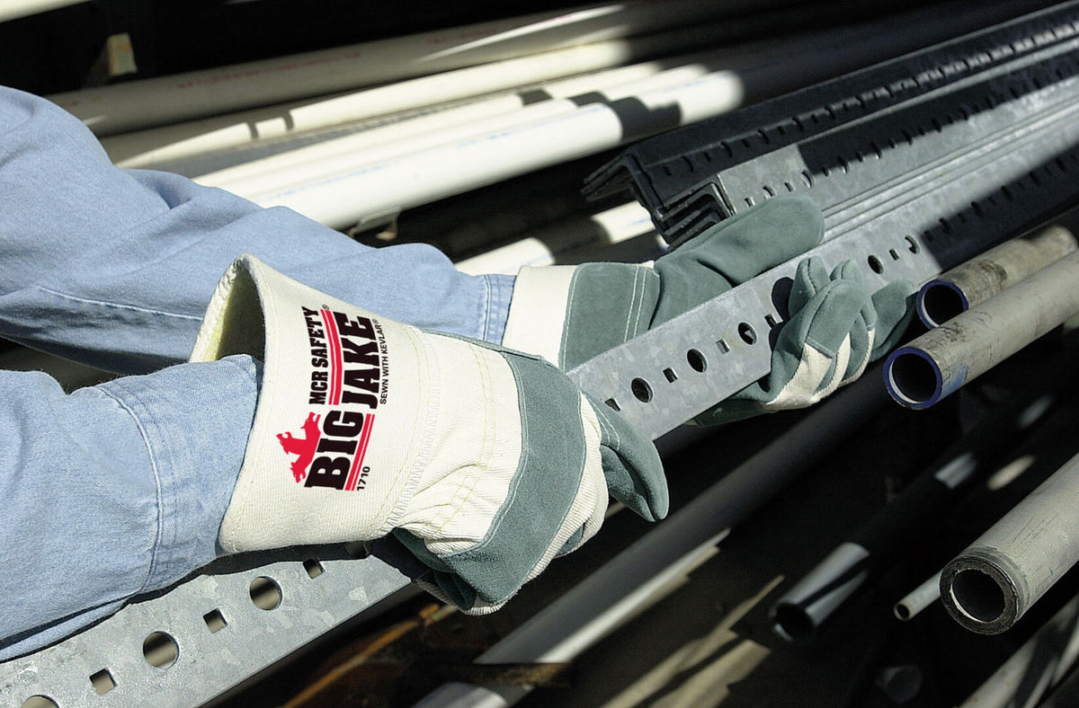 Big Jake Cowhide Leather Palm Work Gloves, Premium A+ Grade, Kevlar Sewn, Gauntlet Cuff