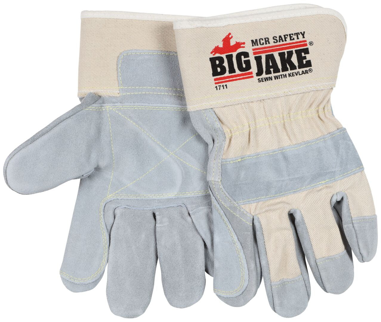 Big Jake Double Palm Cowhide Leather Work Gloves, Premium A+ Grade, Kevlar Sewn, Rubberized Safety Cuff