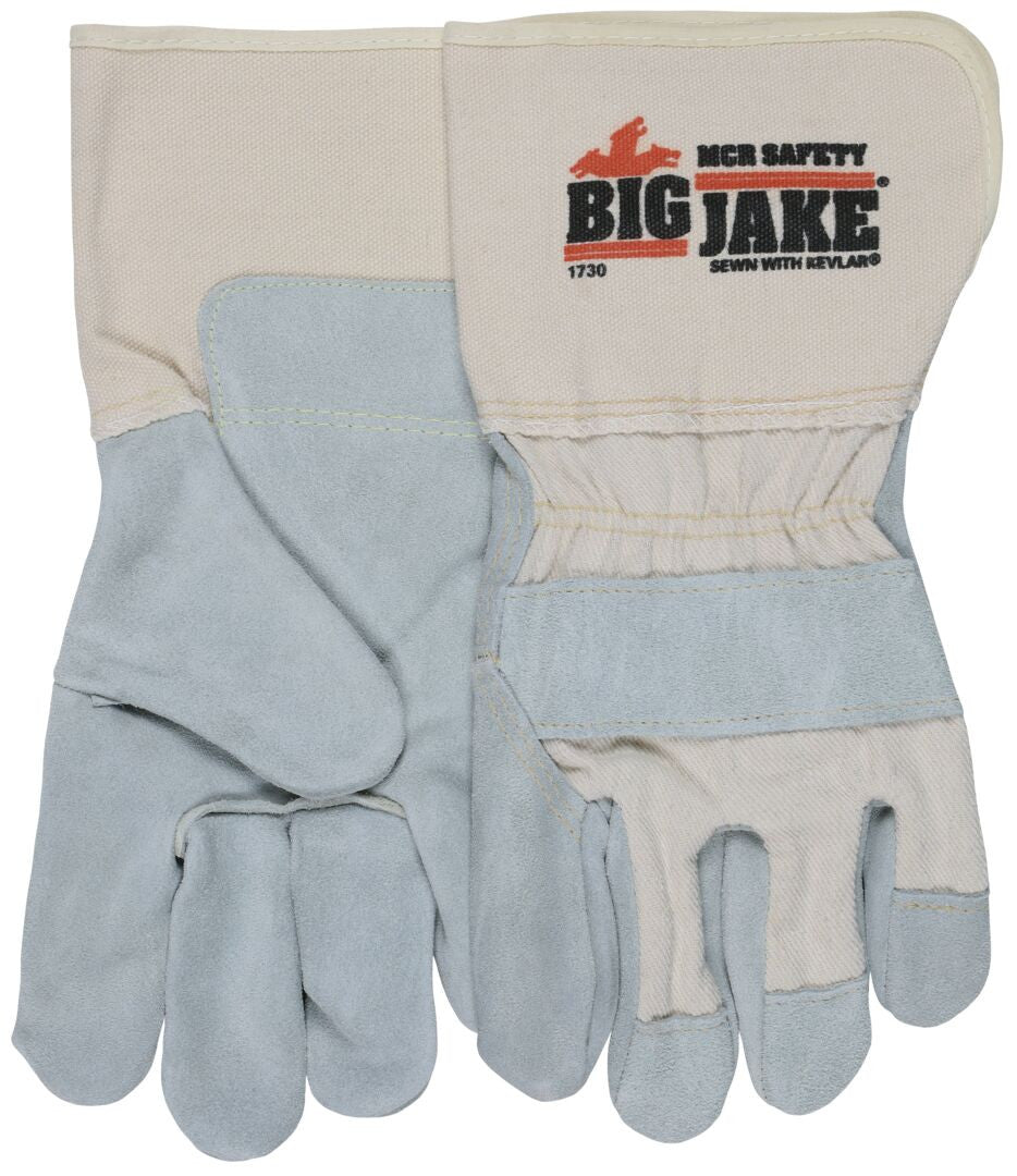Big Jake Leather Palm Work Gloves, Premium A+ Cowhide, Extended Gauntlet Duck Cuff
