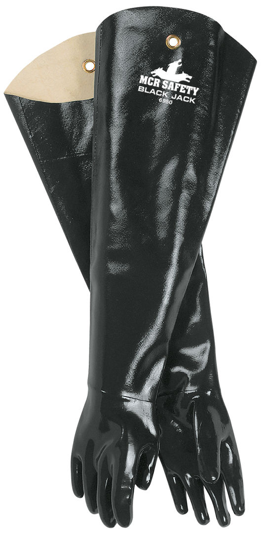 6950 - Black Jack® Series - Black Neoprene Coated Work Gloves - Multi-Dipped Smooth Neoprene - 31-Inch Shoulder Length - Fully Coated - Brushed Interlock Lining - Shoulder-Length Extra-Long Neoprene Gloves