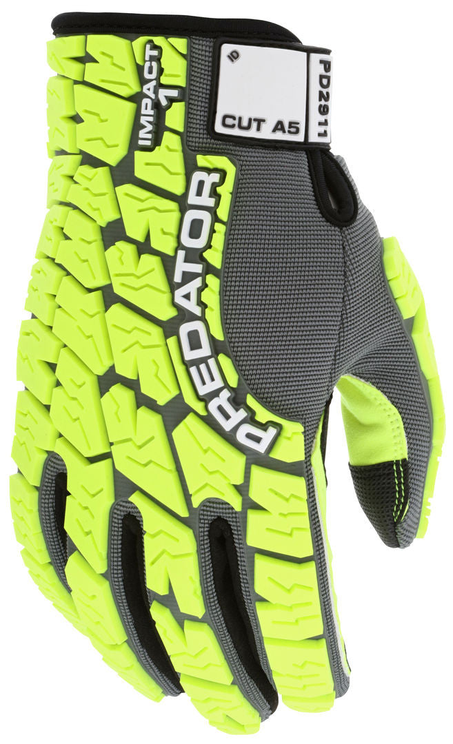 PD2911 - Predator® Mechanics Work Gloves - Impact Resistant Gloves - Synthetic Leather Palm - MAXGrid™ Palm and Fingers - Tire Tread Pattern TPR on Spandex Back - HyperMax® HPPE Cut Resistant Palm Liner - Grid Pattern Palm and Fingers for Grip
