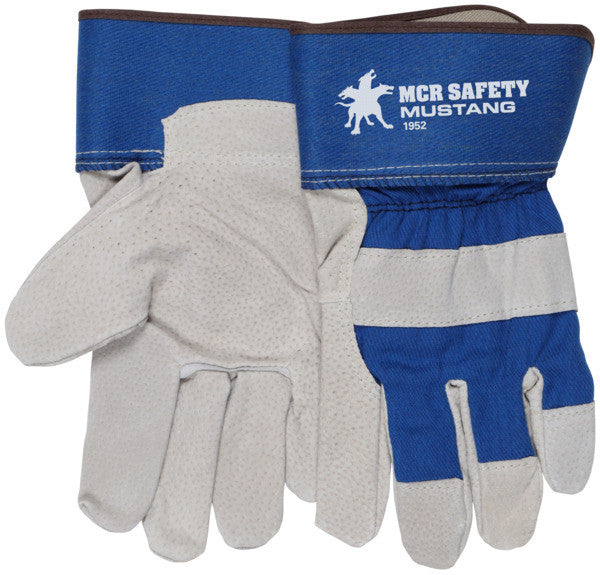 Mustang Pigskin Leather Palm Gloves, Premium A Grade, Fleece Lined, Rubberized Safety Cuff