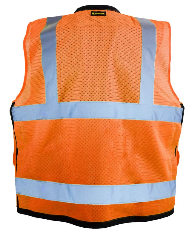 Occunomix Solid Dual Stripe Surveyor Vest W/Zipper Hi-Vis Safety Vests Orange XL model LUX-SSFS-OXL