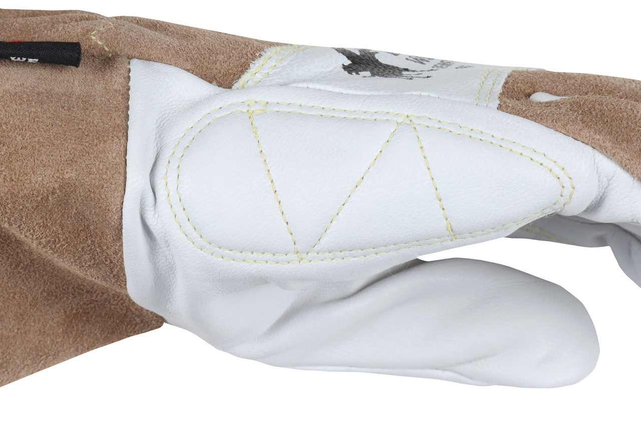 4890 - MCR Safety Welding - Premium Top Grain Goatskin Palm - Split Leather Back - 2.5 Inch Split Leather Cuff - Sewn with DuPont™ Kevlar® - Drag Patch and Knuckle Strap for Additional Protection