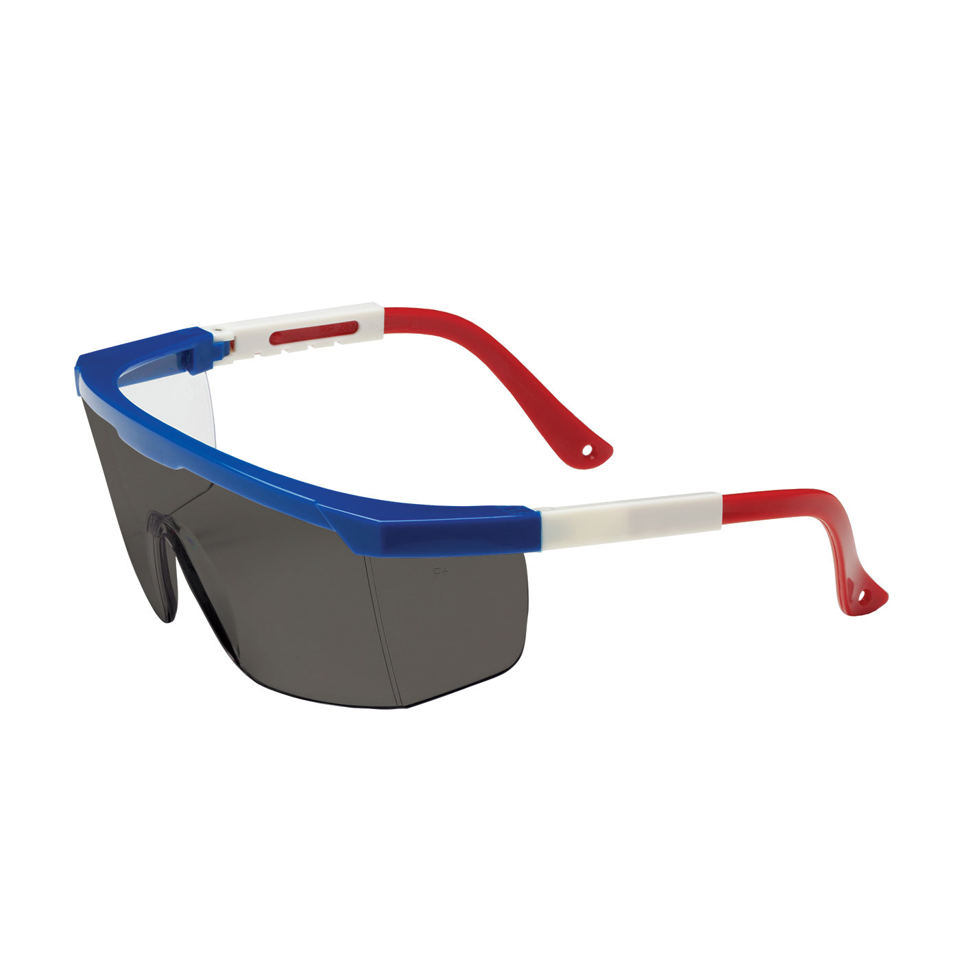 Hi-Voltage ARC™ Semi-Rimless Safety Glasses with Red / White / Blue Frame, Gray Lens and Anti-Scratch Coating