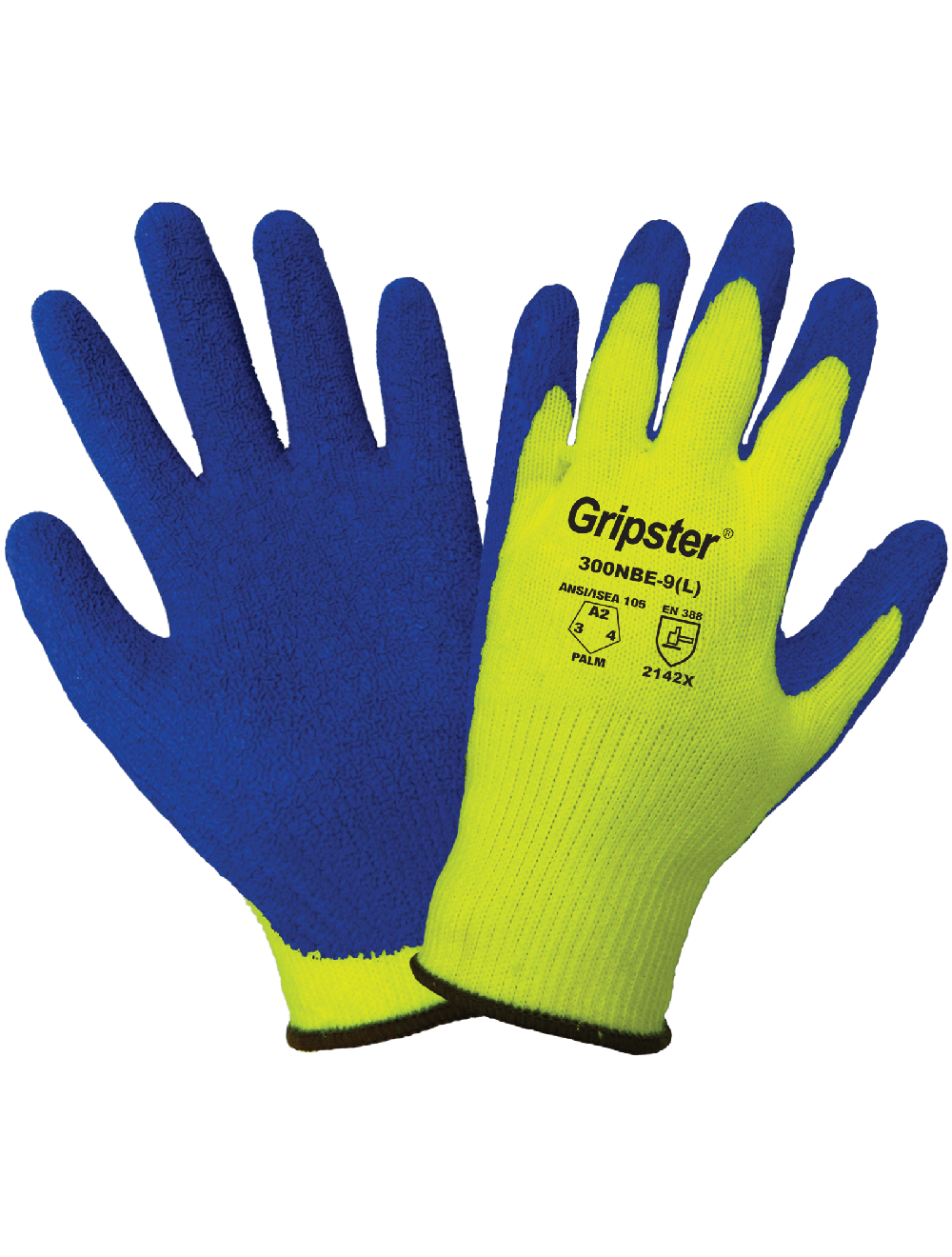 Gripster® High-Visibility Etched Rubber-Coated Polyester Gloves with Cut, Abrasion, and Puncture Resistance - 300NBE