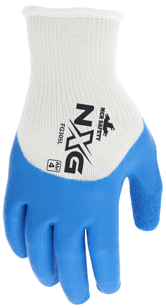 FG305 - MCR Safety NXG® Work Gloves - 10-Gauge White Cotton/Polyester Shell - Blue Latex Palm, Fingertips and Over-the-Knuckle Dip - NXG® Provides Premium Quality, Comfort and Fit - A Great Choice for Long Workdays