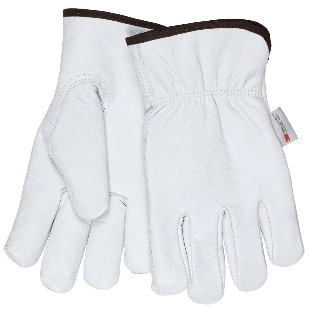 Insulated Buffalo Grain Leather Driver Gloves, Thinsulate Lined, Elastic Back