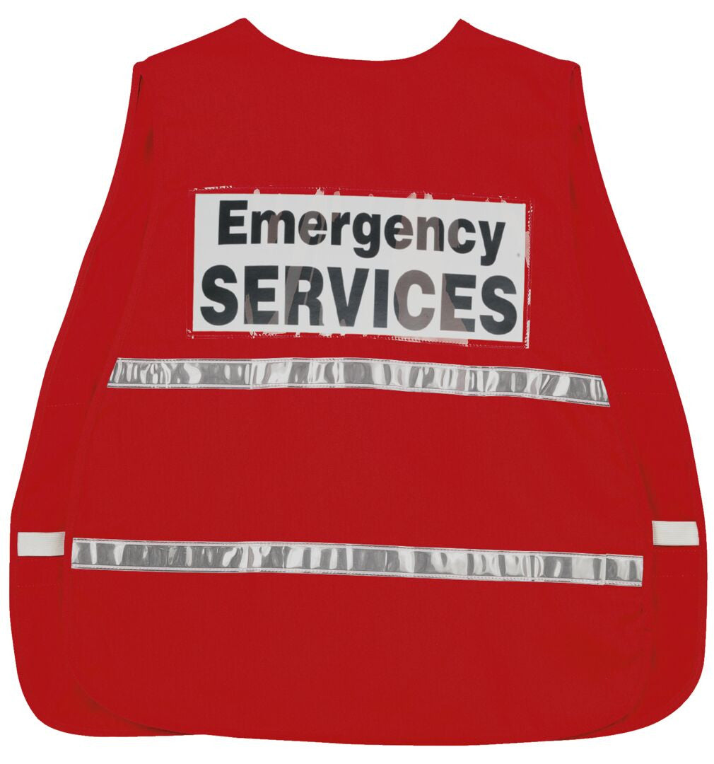 MCR Safety ICV204 - Red Incident Command Safety Vest Polyester Cotton Fabric 1 Inch White Reflective Stripes Hook and Loop Front Closure Clear front and back slots for custom inserts — manufacturer image 4