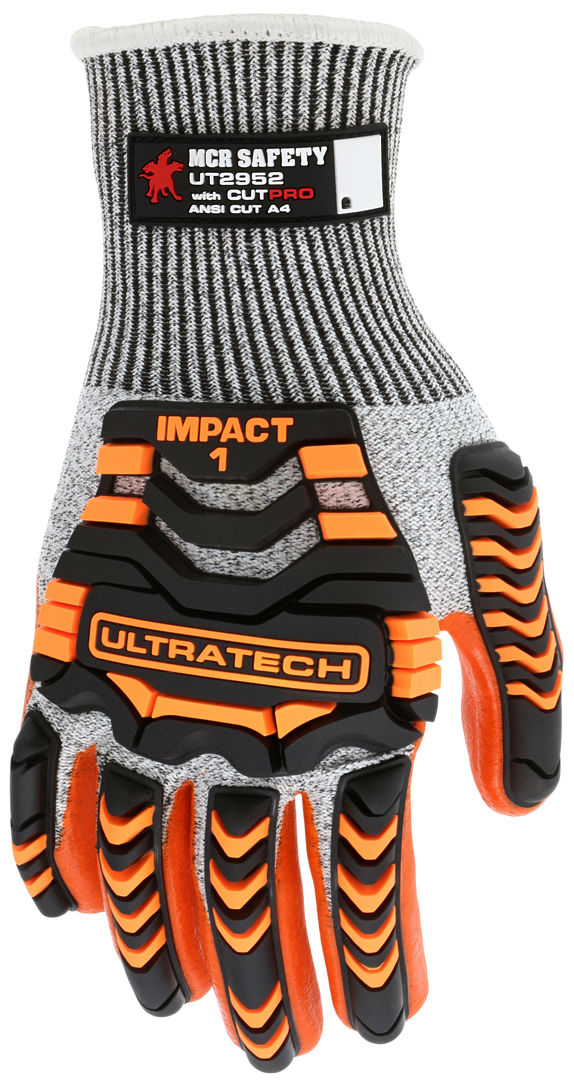 UT2952 - MCR Safety UltraTech® Mechanics Gloves - HyperMax® HPPE Shell - Cut and Abrasion-Resistant Gloves - Orange Nitrile Foam Palm and Fingertips - TPR Back-of-Hand Protection Provides Excellent Impact Protection