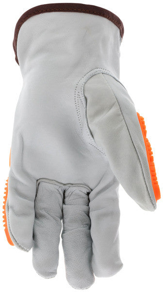 Grain Goatskin Leather Driver Gloves, ANSI Impact 2, TPR Back, Keystone Thumb
