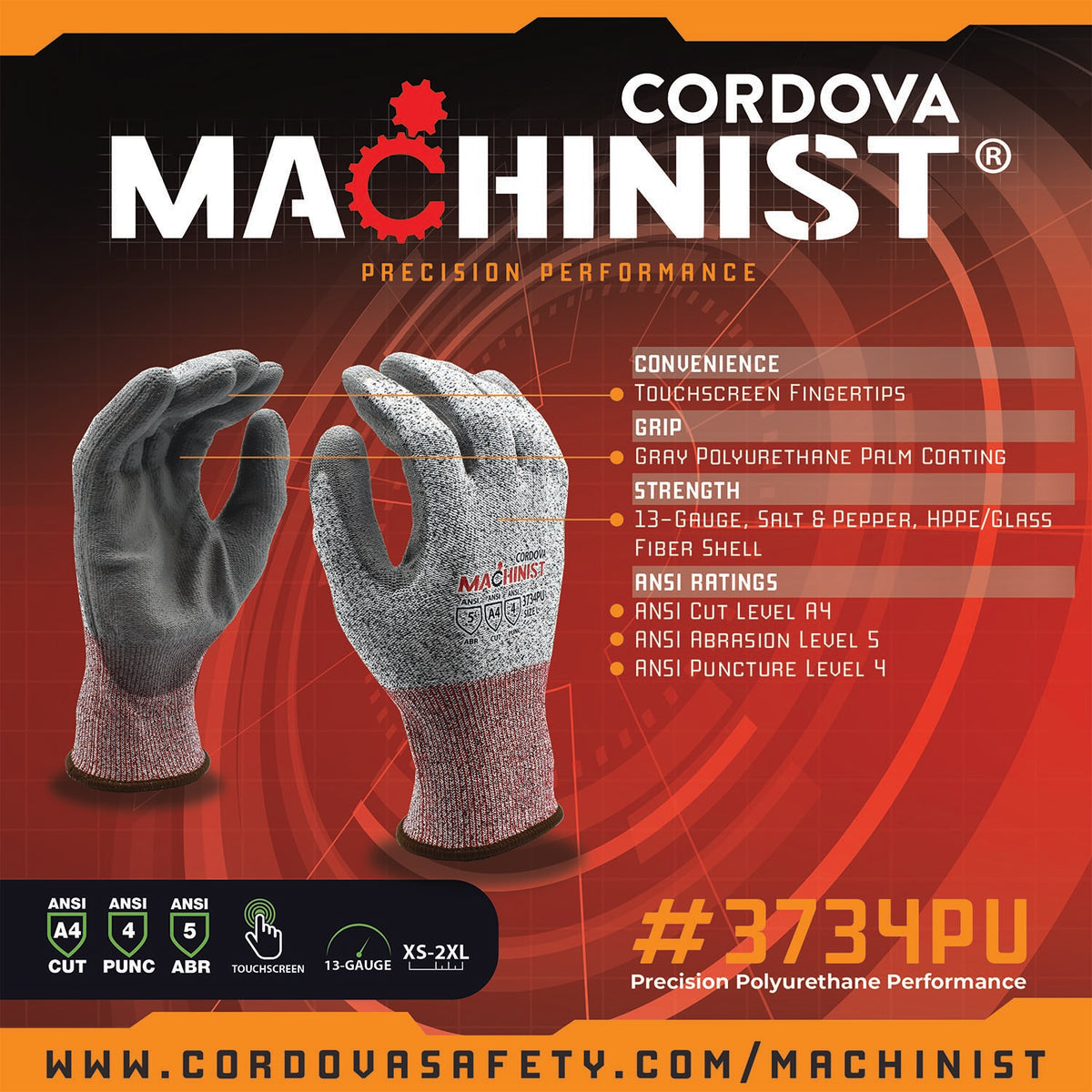 Cordova Machinist™ 13-gauge, HPPE/glass Shell #3734PU - 3734PUXS image 6