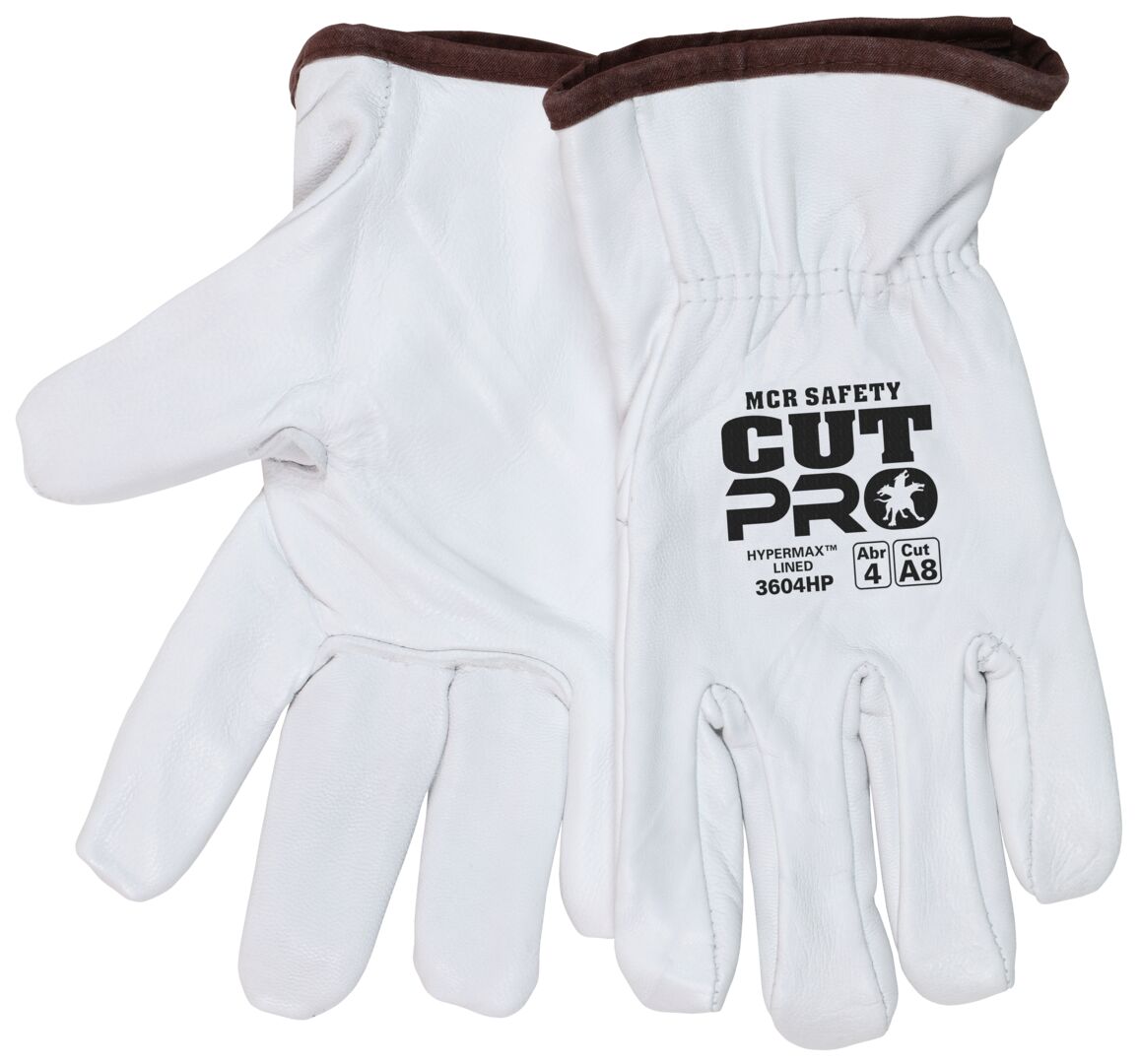 3604HP - Leather Drivers Work Gloves - Premium A Grade Goatskin Leather - Lined with HyperMax® HPPE Cut Resistant Material - Wing Thumb - HyperMax® Cut Resistant Yarns offer Excellent Protection and Unparalleled Comfort