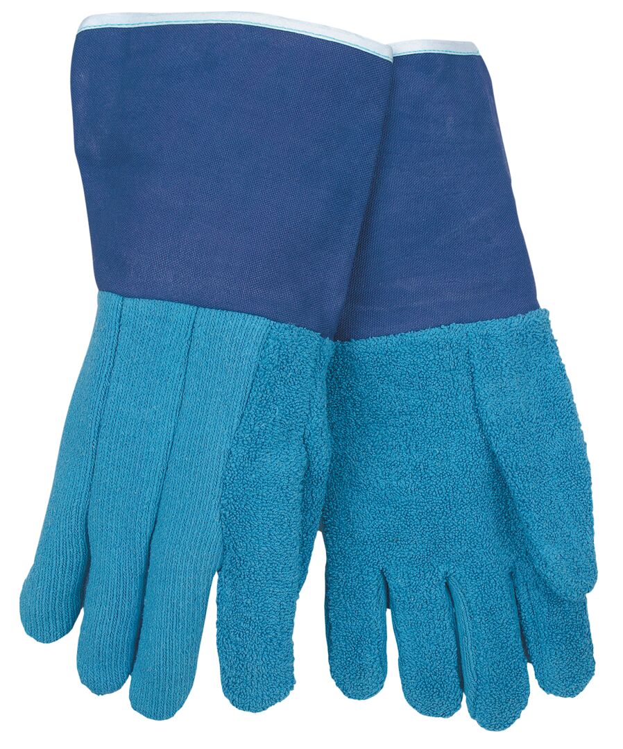 VP9428GFR - Vending Packaged Hotline Heat-Resistant Gloves - Heavyweight Loop-Out Blue Terrycloth - Six-Inch Gauntlet Duck Cuff - Limited Flammability - Contact Heat level 5 for Applications Less than 608° F