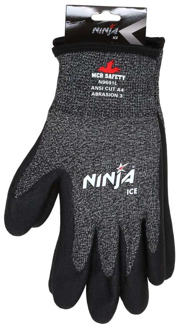 N9691 - Ninja® Ice - Insulated Cut-Resistant Work Gloves - 15 Gauge HyperMax® HPPE Shell - 7 Gauge Acrylic Terry Inner Lining - HPT® Coated Palm and Fingertips - Acrylic Terry Liner Keeps Hands Warm while HPT® Repels Liquids for Wet or Dry Grip