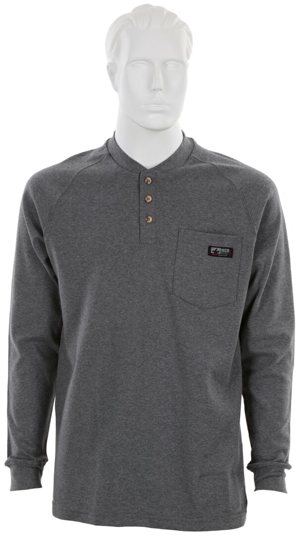 H1G - MCR Safety FR Gear - Gray Flame Resistant (FR) Work Shirt - Long Sleeve Henley Shirt - 100% Cotton - NFPA 70E and NFPA 2112 Compliant