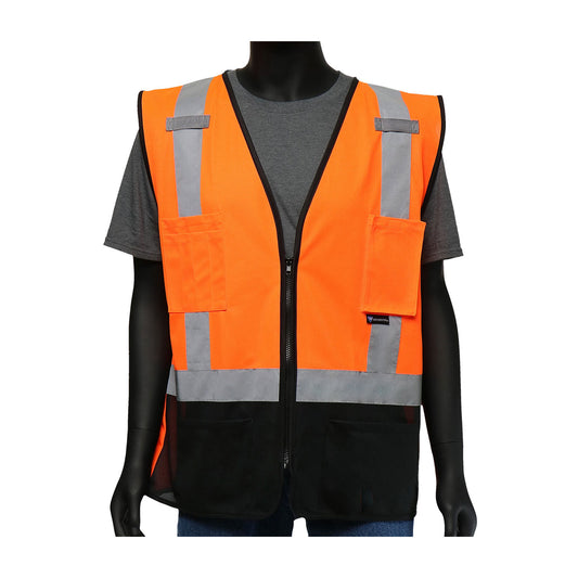 Viz-Up™: ANSI Type R Class 2 Five Pocket Solid Vest with Black Bottom Front
