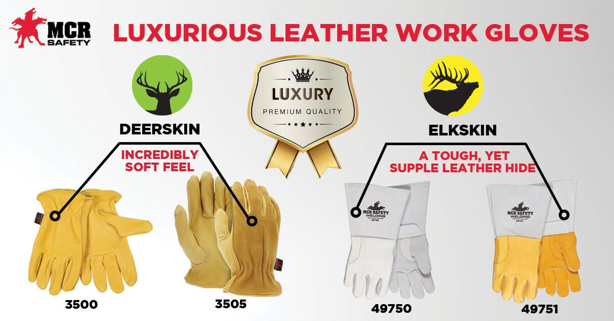 Elkskin Welding Gloves, Kevlar-Sewn, Gauntlet Cuff, Cotton/Foam Lined