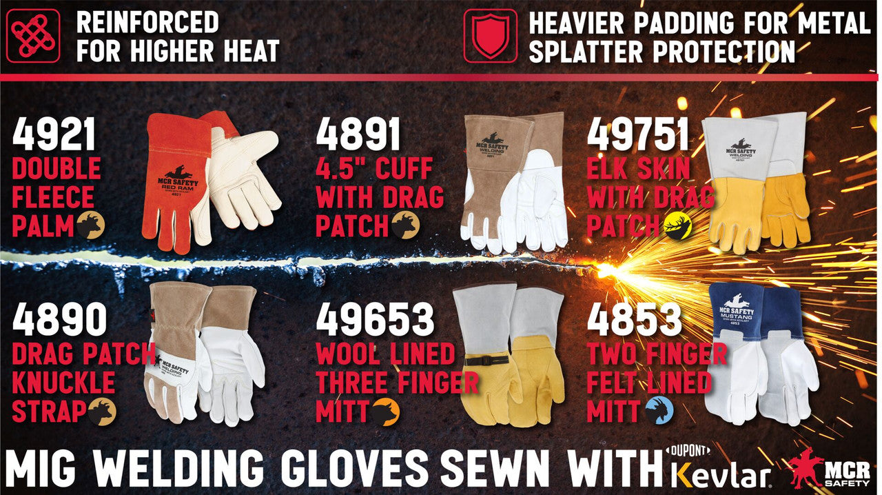 Welding Gloves, Premium Gold Grain Elkskin, Kevlar Sewn, Foam-Lined Gauntlet