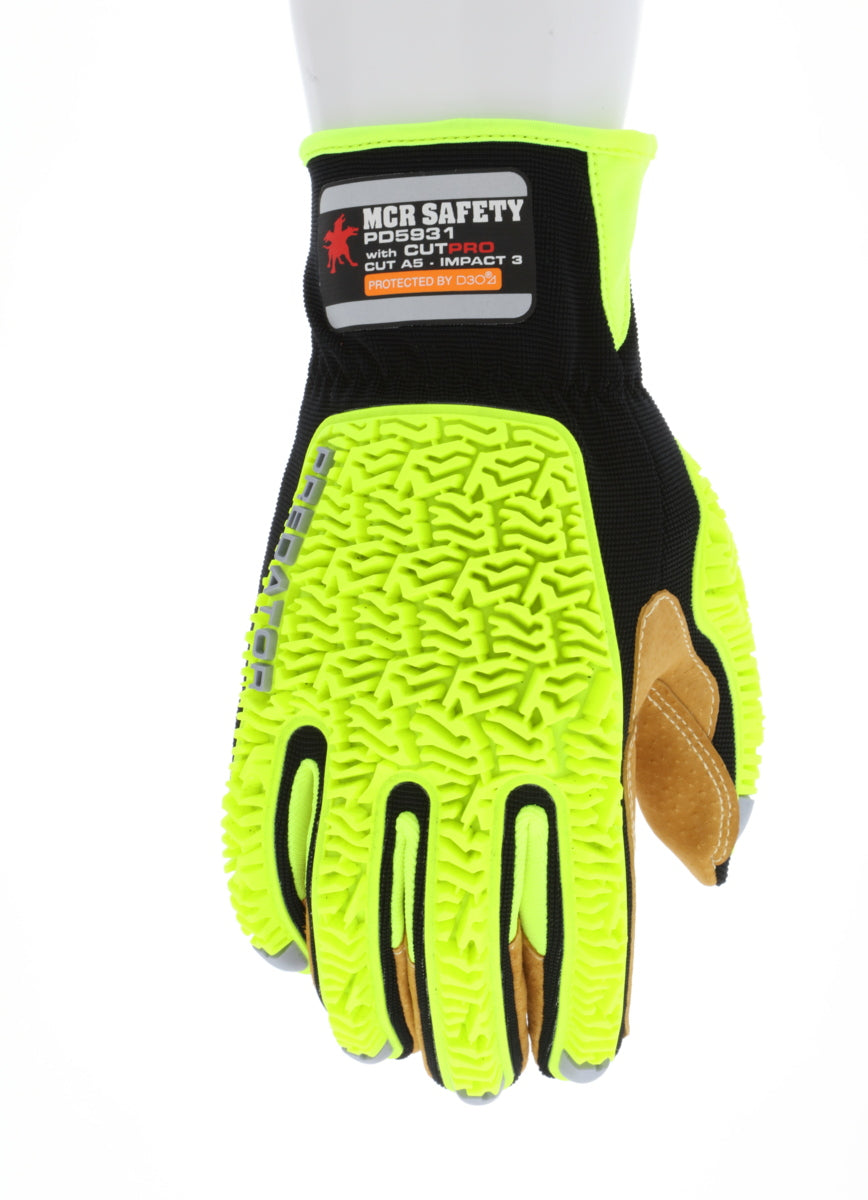 PD5931 - Predator® Impact Mechanics Gloves - Sasquatch® Leather Palm Work Gloves - TPR Back of Hand Protection - Cut, Abrasion, Tear, and Impact Resistant - TPR Back Provides Excellent Impact Protection