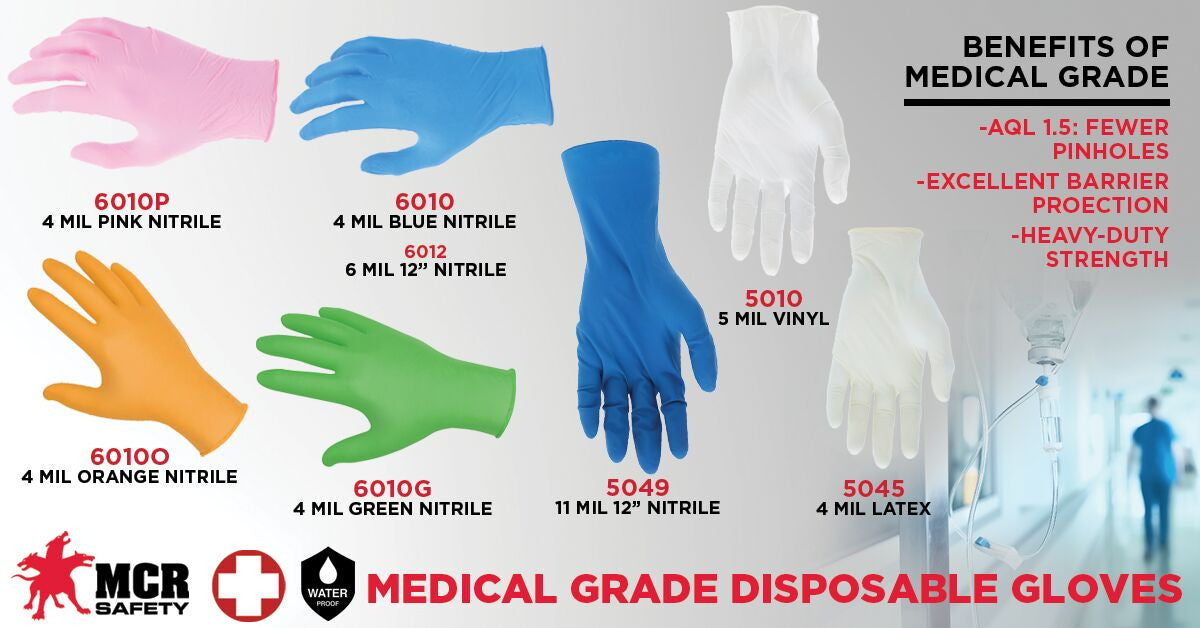 High-Risk Disposable Latex Gloves, Powder Free, 11 Mil, Medical Grade