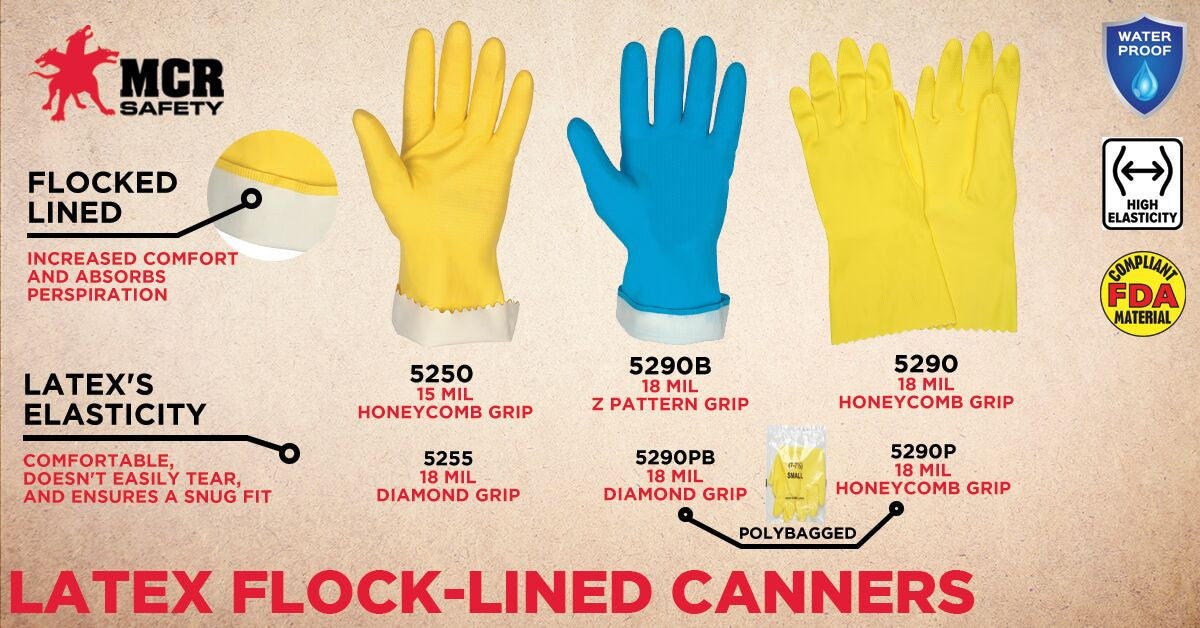 Flock-Lined Blue Latex Chemical-Resistant Gloves, 18 mil, Z-Pattern Grip
