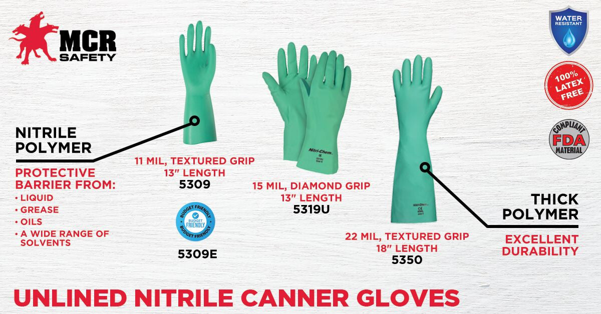 Nitri-Chem Unlined Nitrile Gloves, 11 Mil, Chemical Resistant, Latex Free