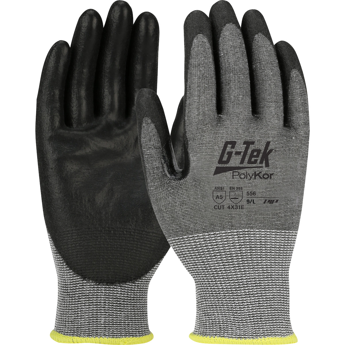 G-Tek® PolyKor®: Seamless Knit PolyKor® Blended Glove with Polyurethane Coated Smooth Grip on Palm & Fingers - 18 Gauge - Touchscreen