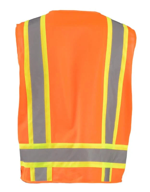 Occunomix Solid Two-Tone Surveyor Vest W/Zipper Hi-Vis Safety Vests Orange XL model ECO-ATRANS-OXL