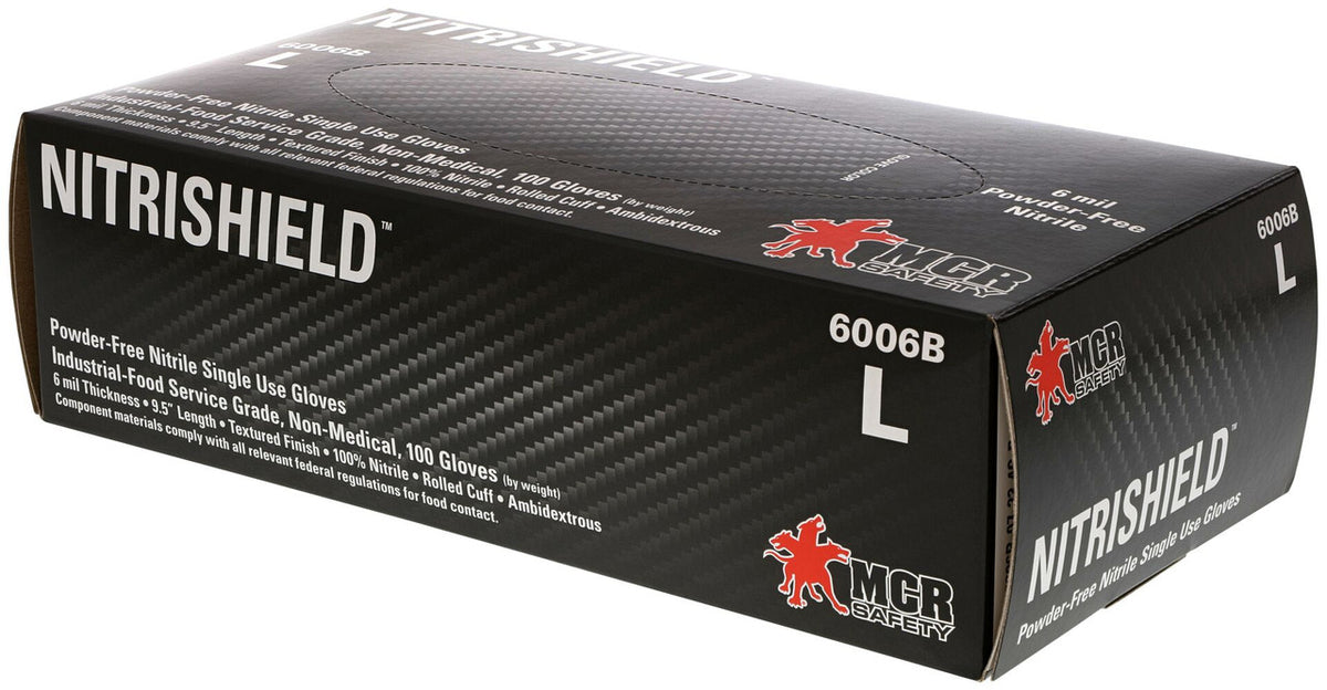 6-Mil Black Nitrile Disposable Gloves, Powder-Free, Textured Finish