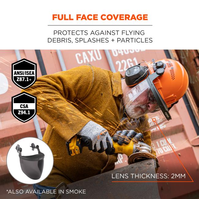 Skullerz 8994 Anti-Scratch & Anti-Fog Hard Hat Face Shield with Adapter for Cap-Style & Safety Helmet