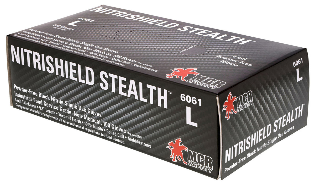 NitriShield Stealth Disposable Nitrile Gloves, 4 Mil, Powder Free, Textured Grip