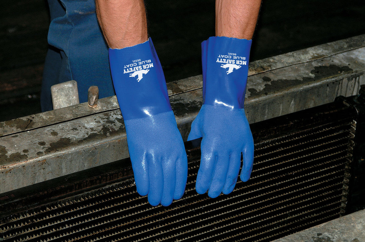 Blue Coat PVC Coated Work Gloves, Triple Dipped, Gauntlet Cuff, 12 Inch